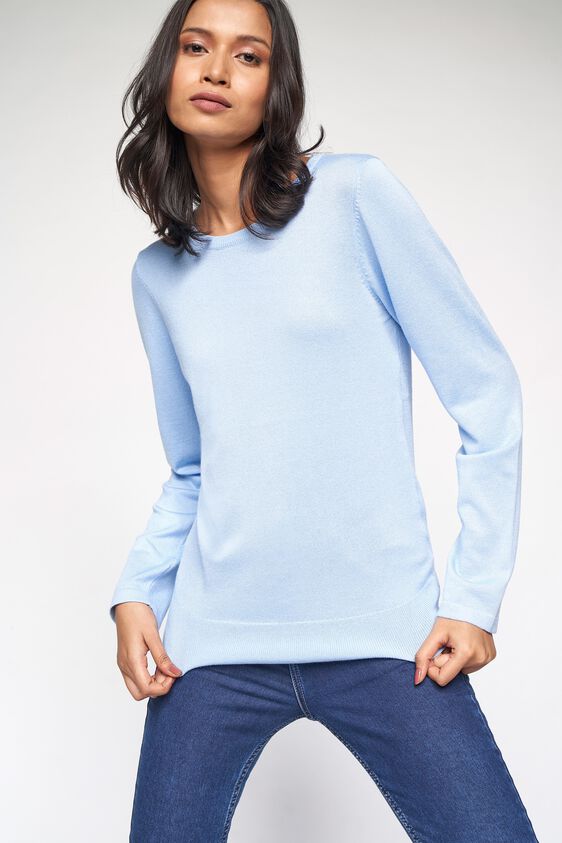 3 - Powder Blue Self Design Sweater Top, image 3