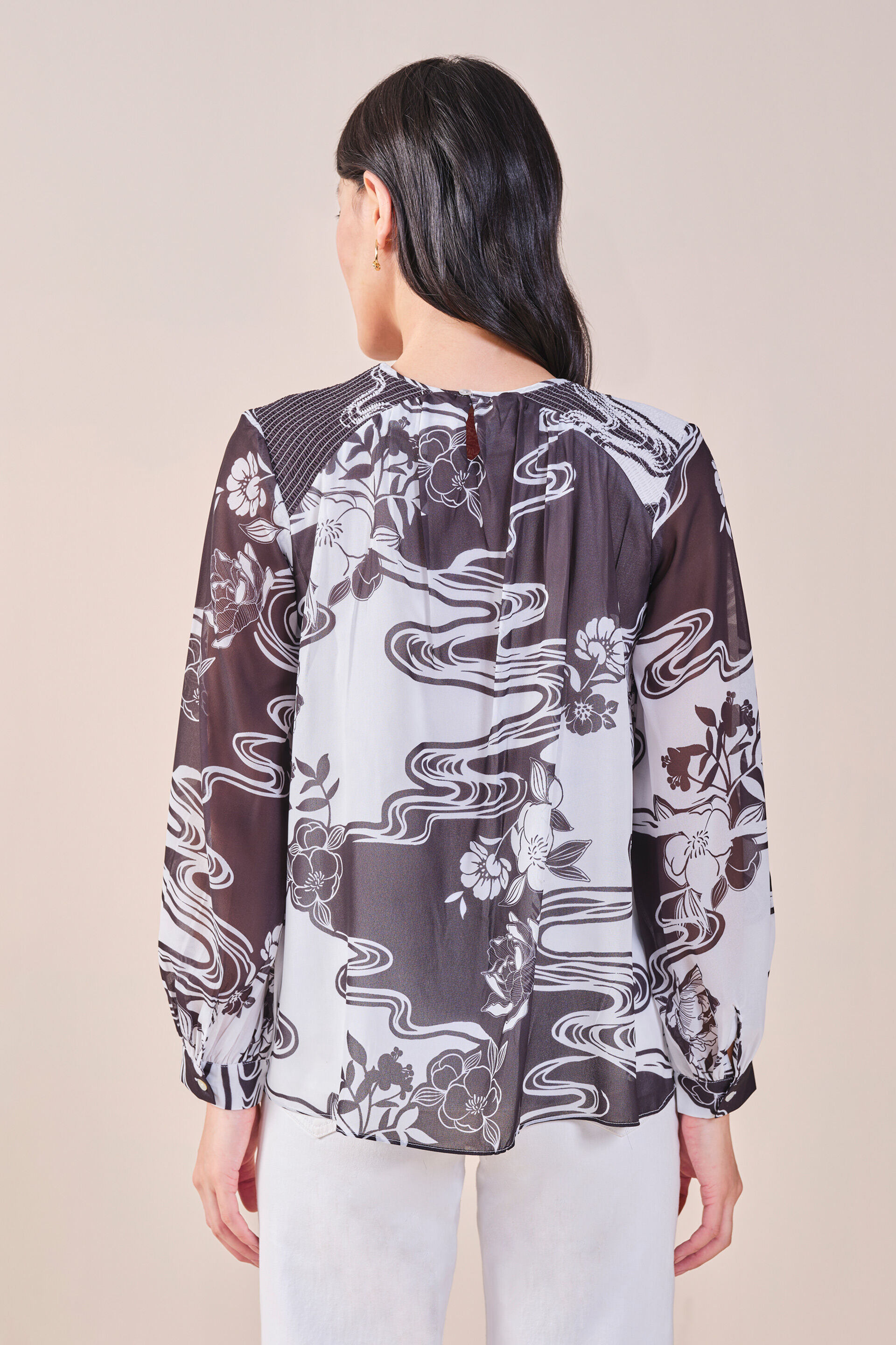 Monochrome Floral Top, Black, image 4