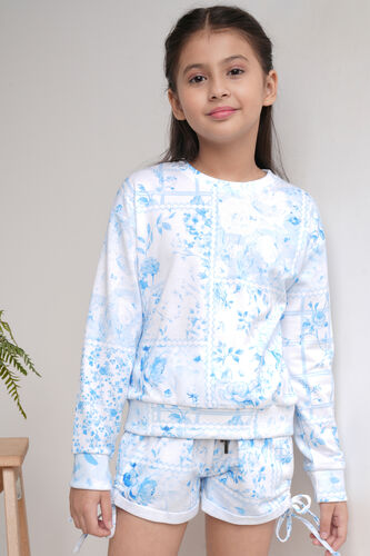 Blue and White Floral Casual Set, Blue, image 3
