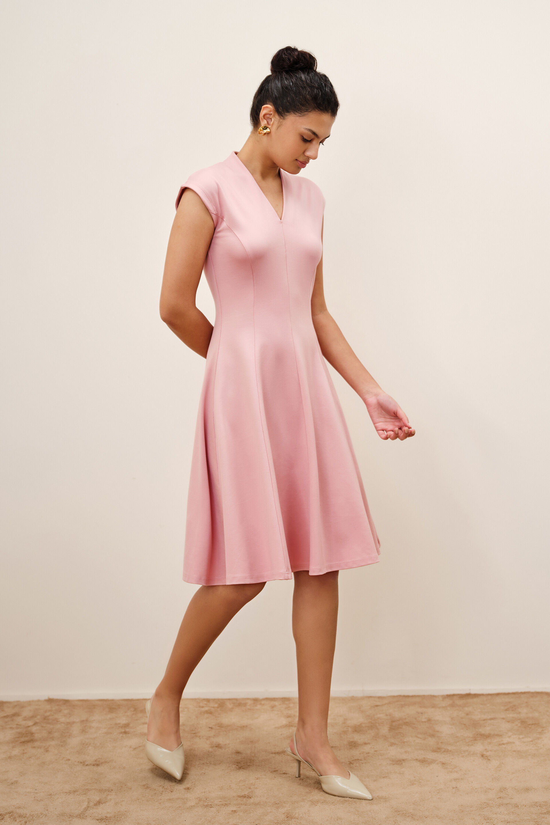Rosette Pink Panelled Dress, Pink, image 2