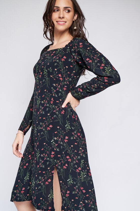 Black Floral Fit and Flare Dress, Black, image 3