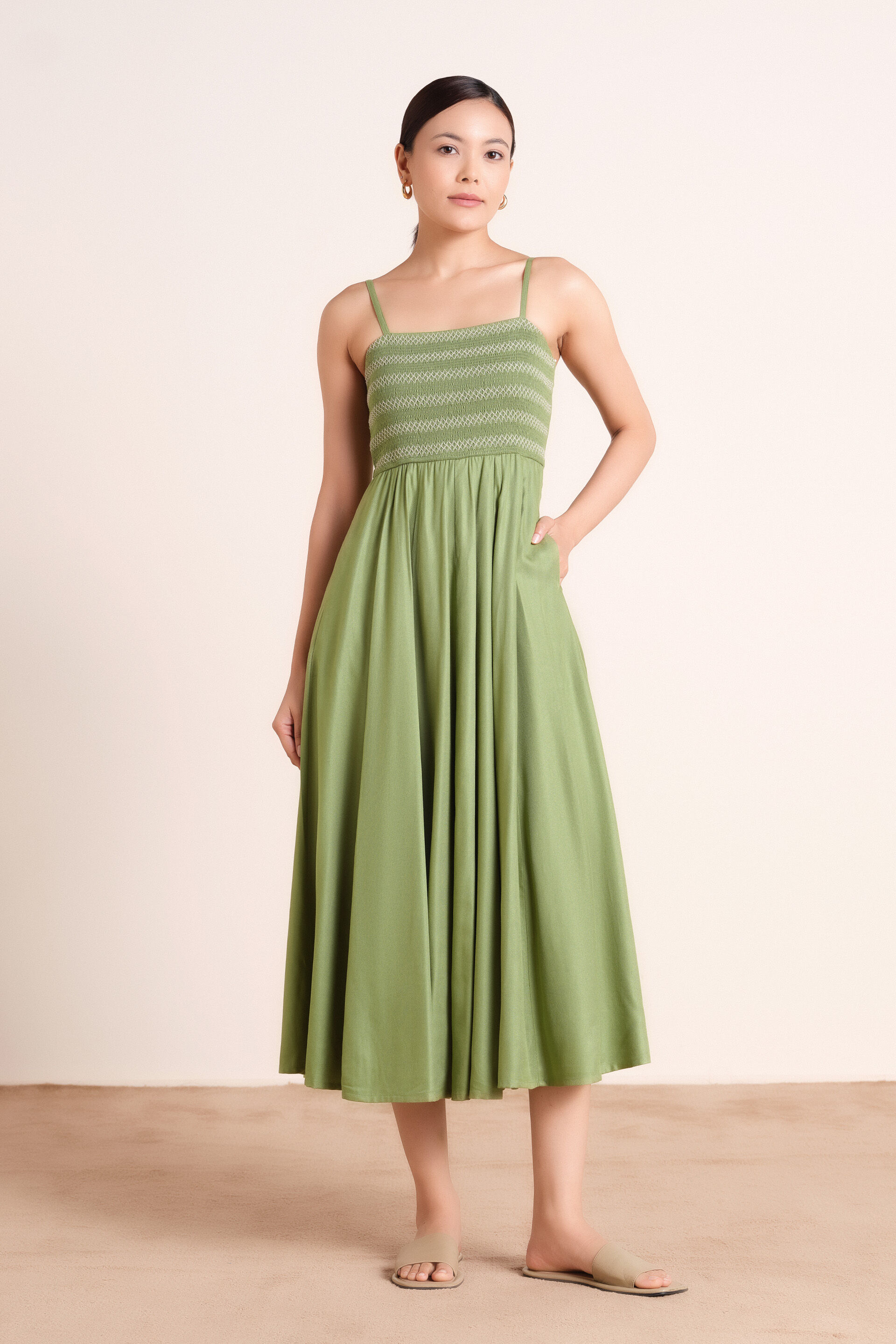 Ardenne Green Twill Dress, Green, image 2