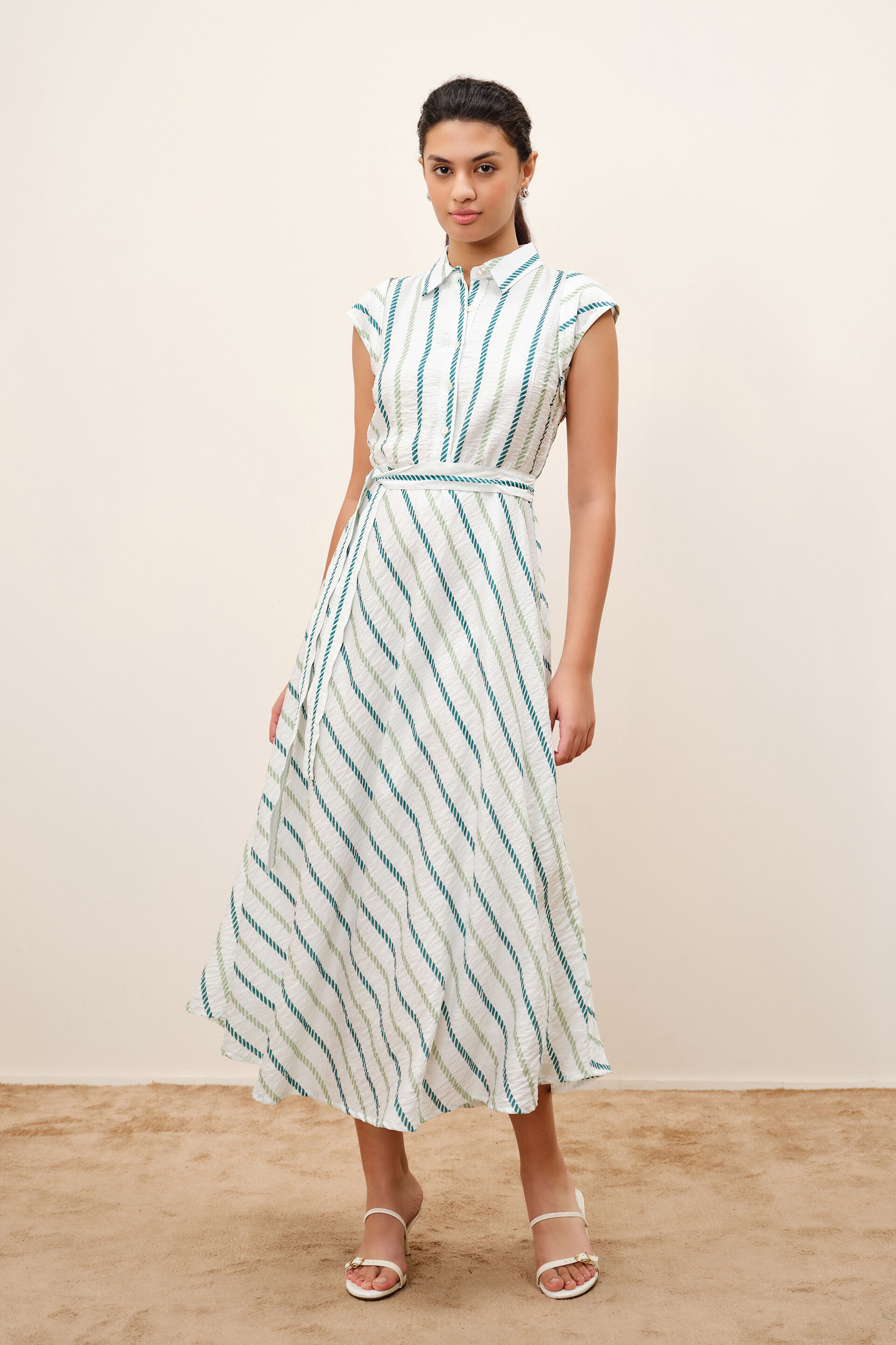 Belaire Striped Dress, Green, image 2