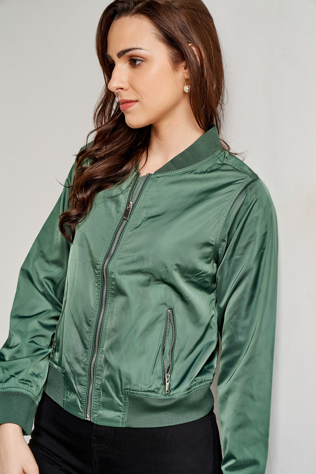 Green Solid Straight Jacket, Green, image 1