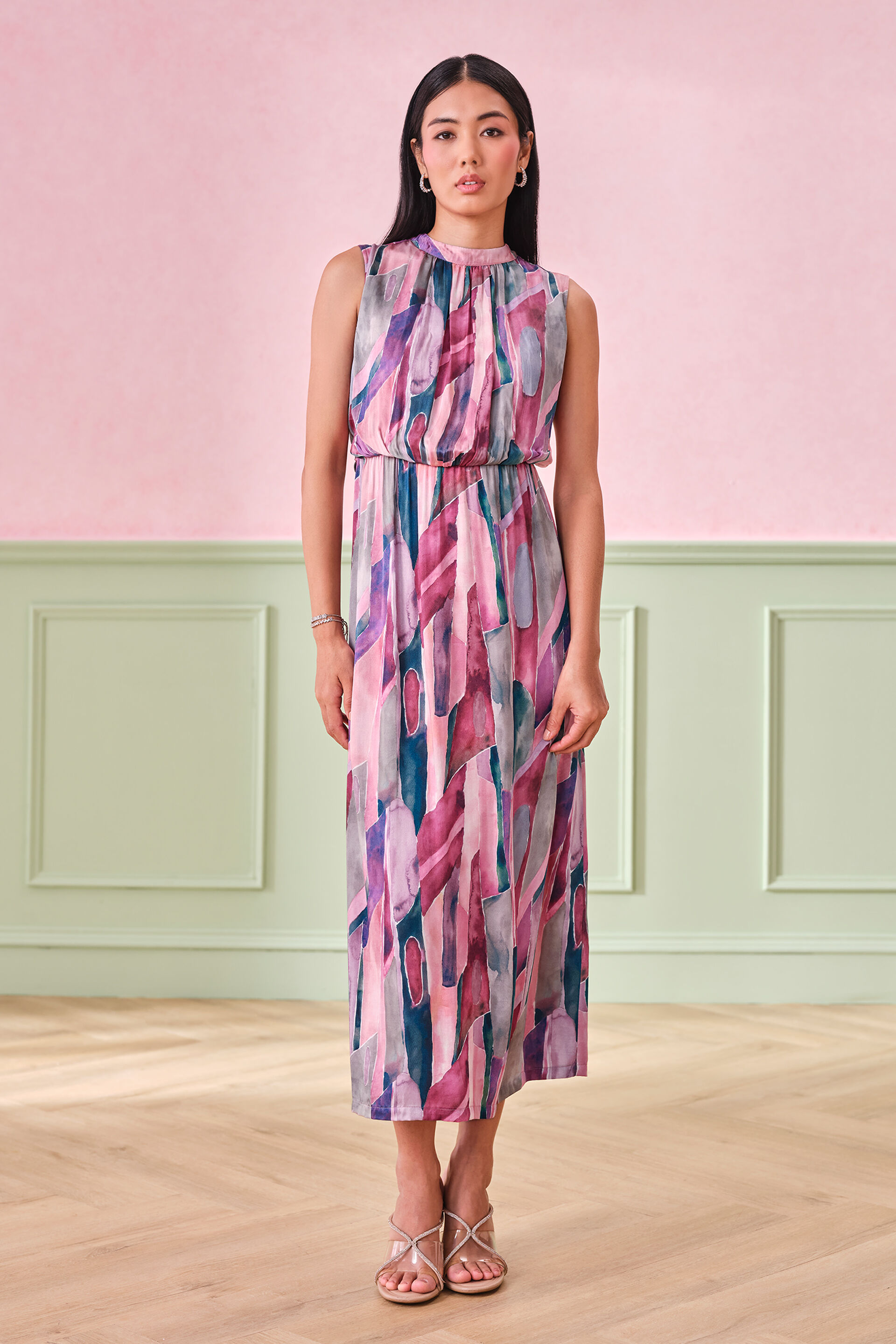 Stained Glass Viscose Maxi Dress, Pink, image 2