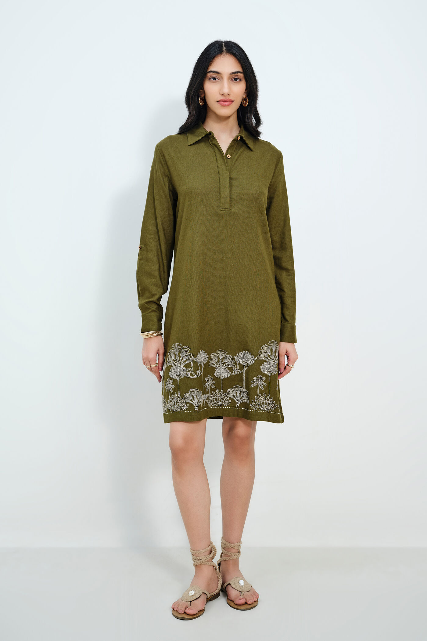 Olive Breeze Embroidered Dress