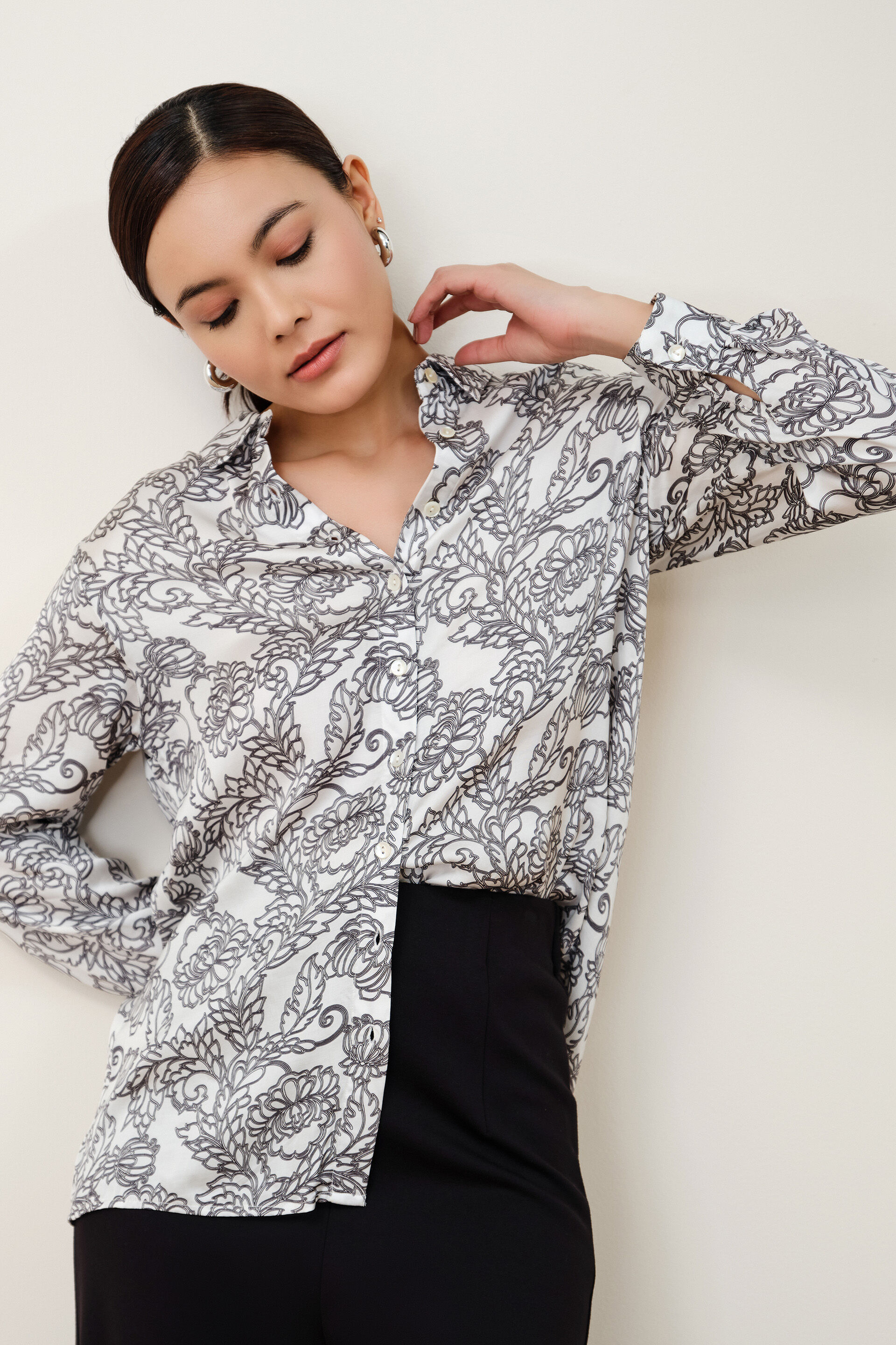 Monochrome Modal Satin Shirt, White, image 1