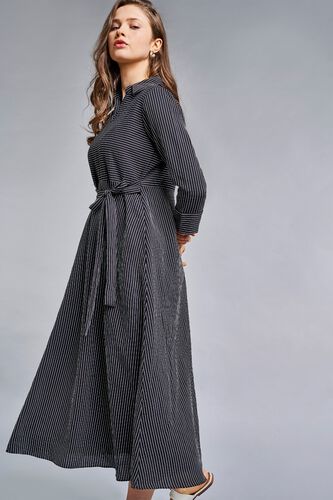 2 - Black Stripes Fit and Flare Midi Dress, image 2