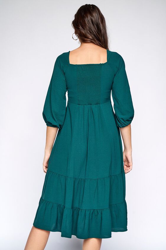 6 - Green Solid Gathered Dress, image 6