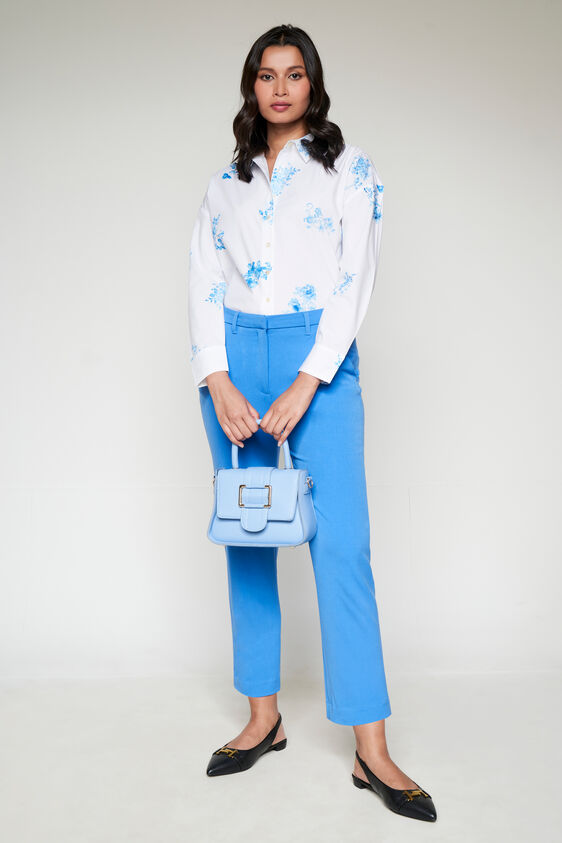 White And Blue Floral Curved Top, White, image 2