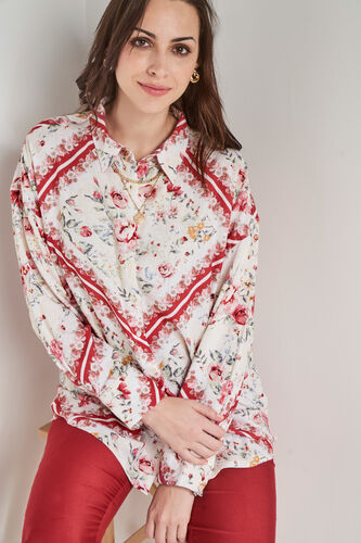 Red and White Floral Asymmetric Top, Red, image 6