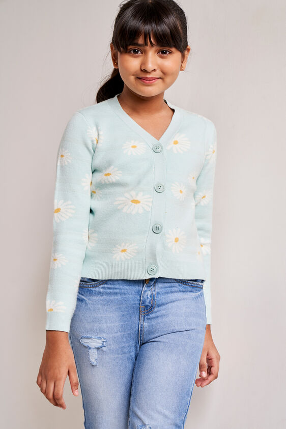 Mint Floral Straight Cardigan, Mint, image 2