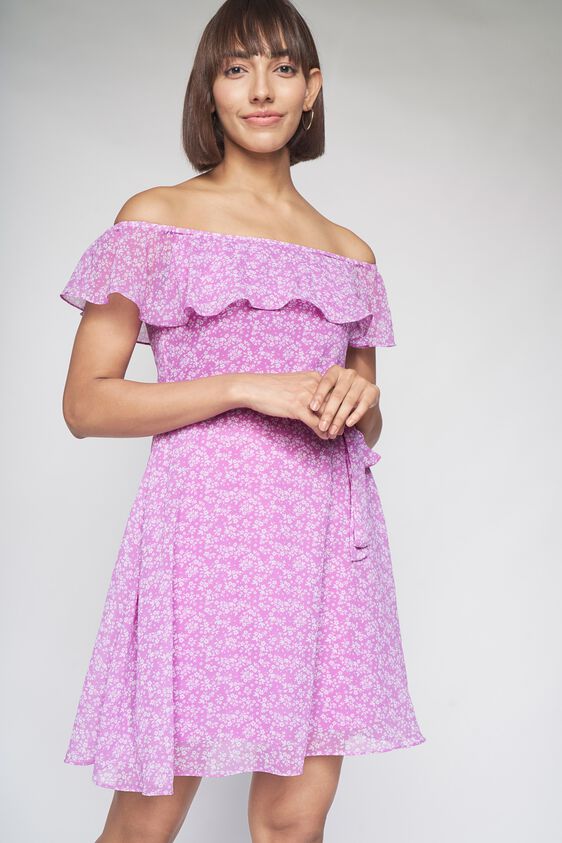 3 - Lilac Floral Fit and Flare Dress, image 3