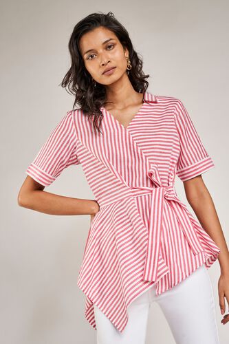 1 - Pink Striped Fit And Flare Top, image 1