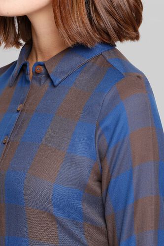 5 - Brown - Blue Checks Fit and Flare Knee Length Dress, image 5