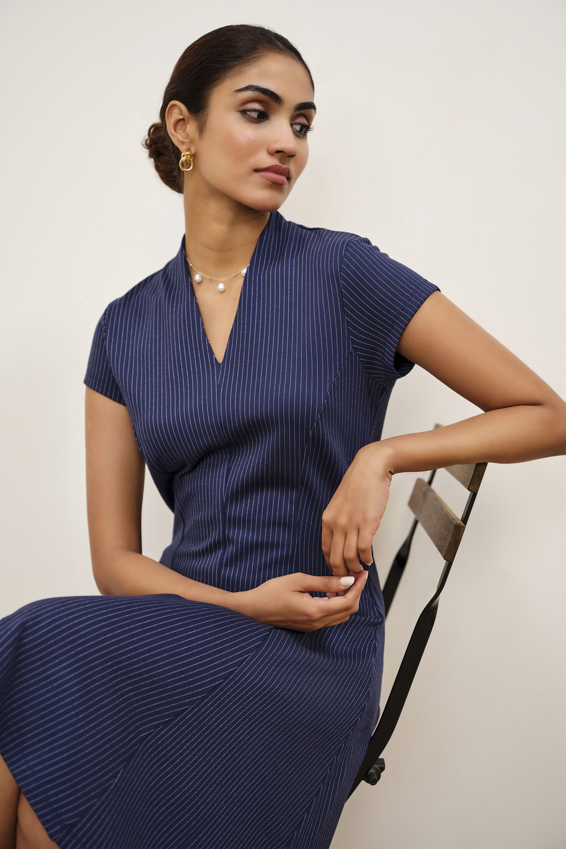Aveline Pinstripe Dress, Navy Blue, image 3