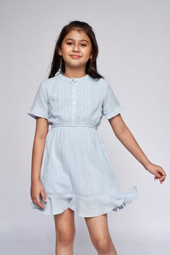 1 - Blue Self Design Flounce Dress, image 1