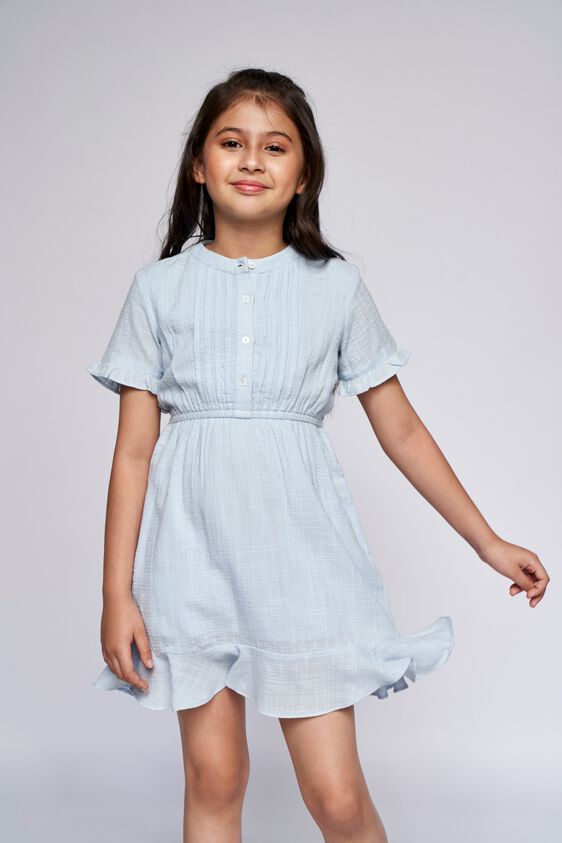 1 - Blue Self Design Flounce Dress, image 1