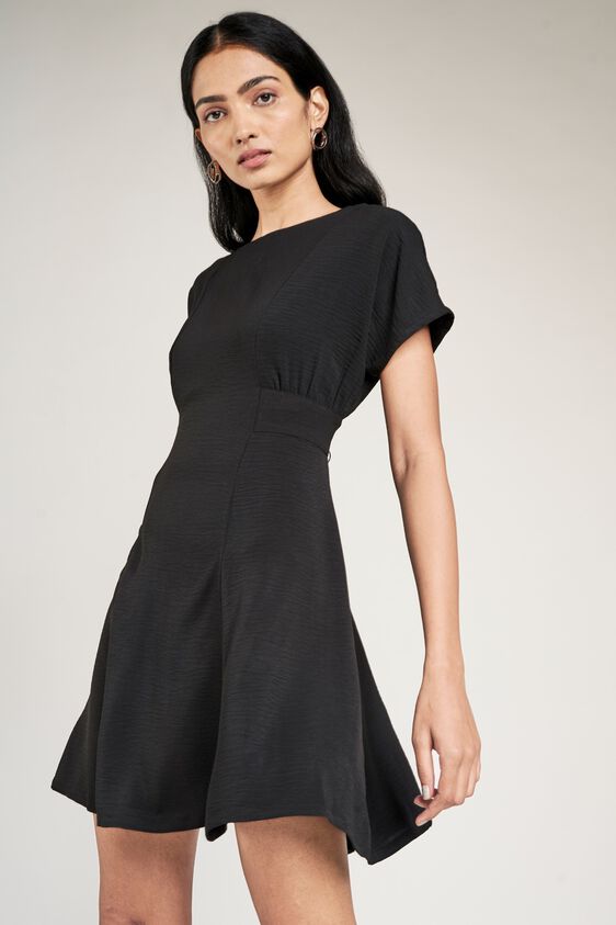 4 - Black Solid Fit And Flare Dress, image 4