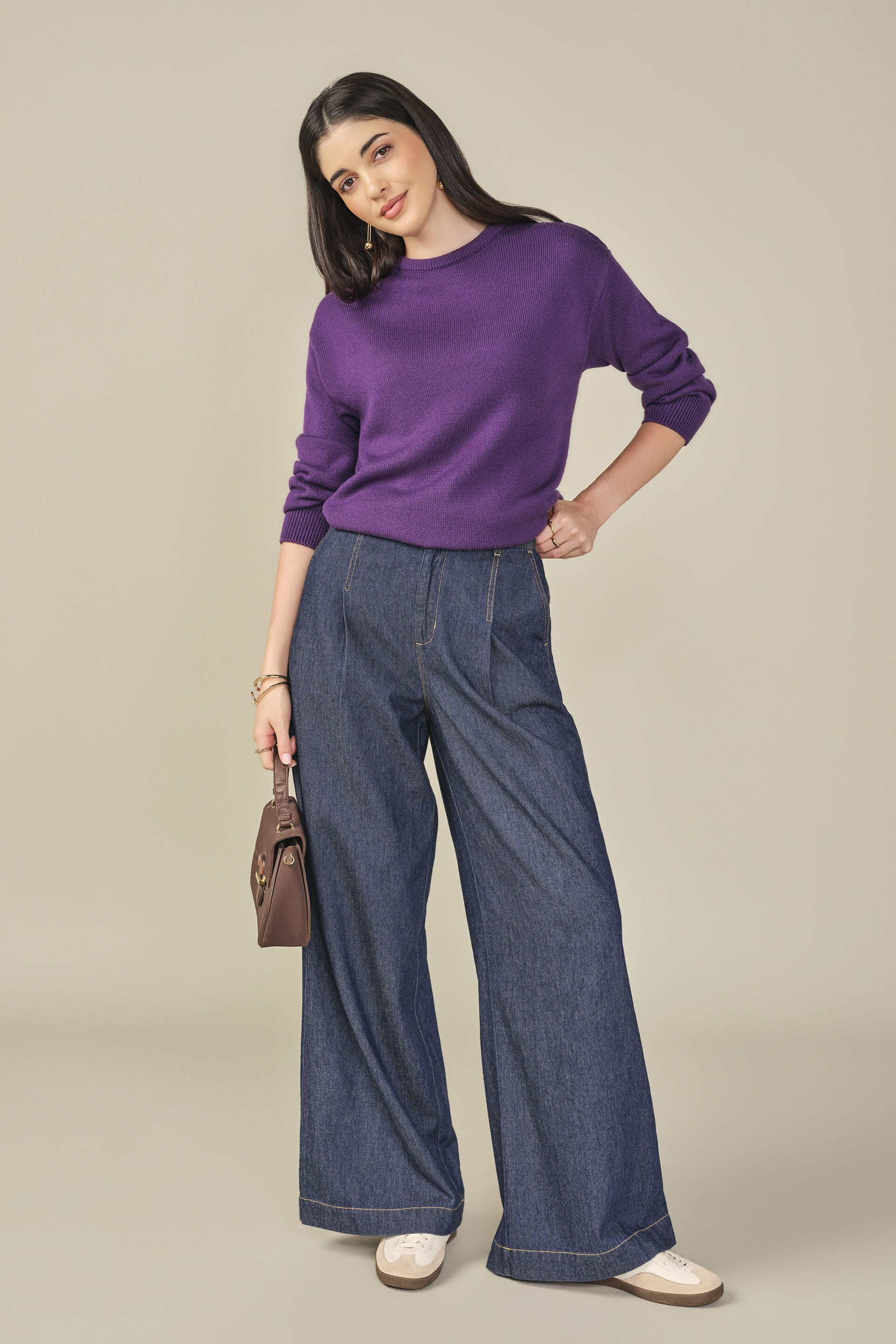 Solid Sweater in Plum, Plum, image 3