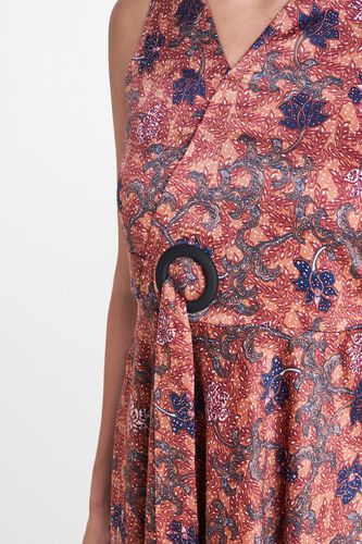 5 - Rust Floral V-Neck Fit and Flare Knee Length Dress, image 5
