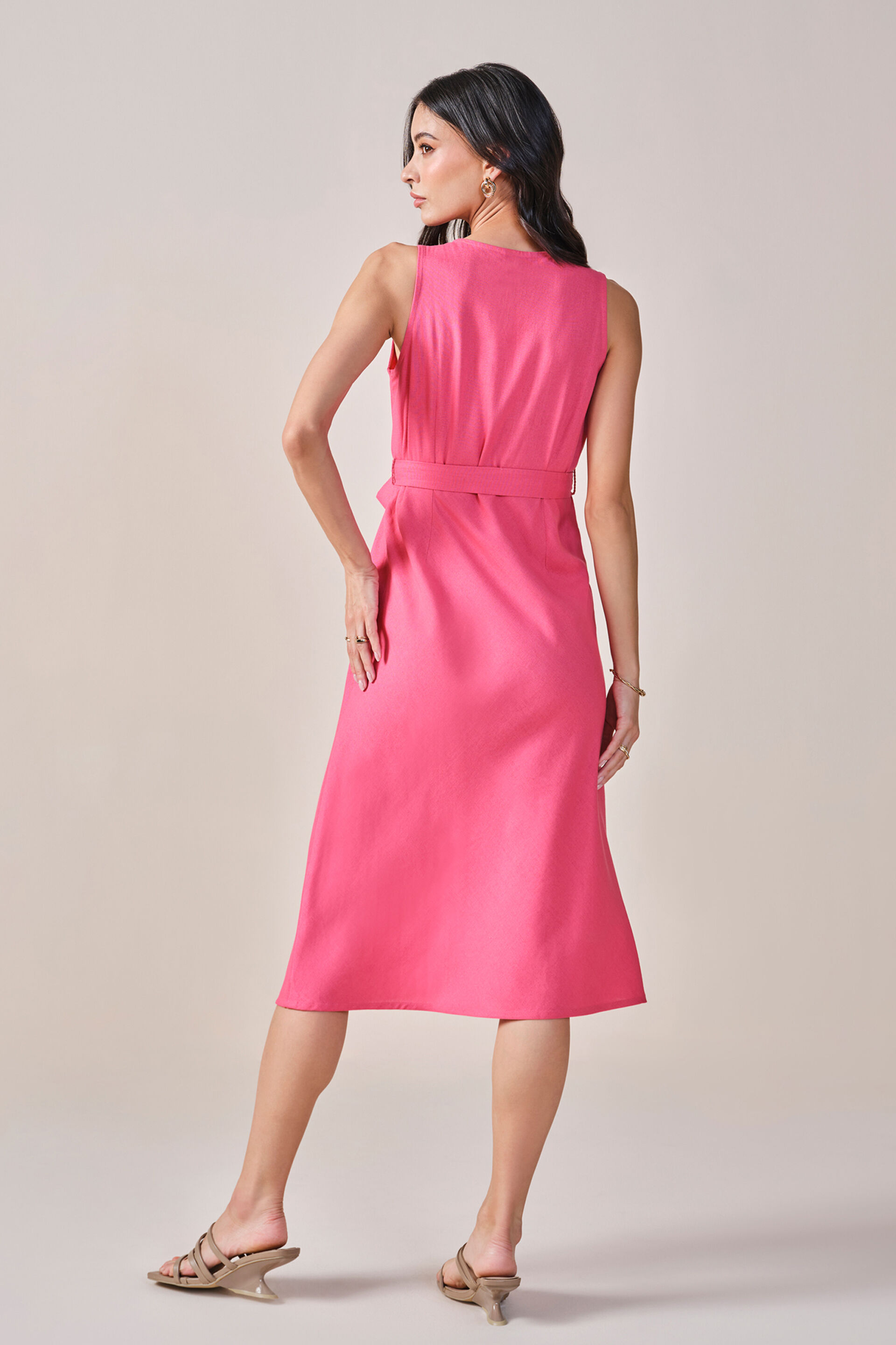 Bougainvillea Viscose Linen Blend Dress, Pink, image 4