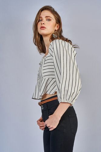 4 - Black - White Stripes Square Neck Fit and Flare Top, image 4