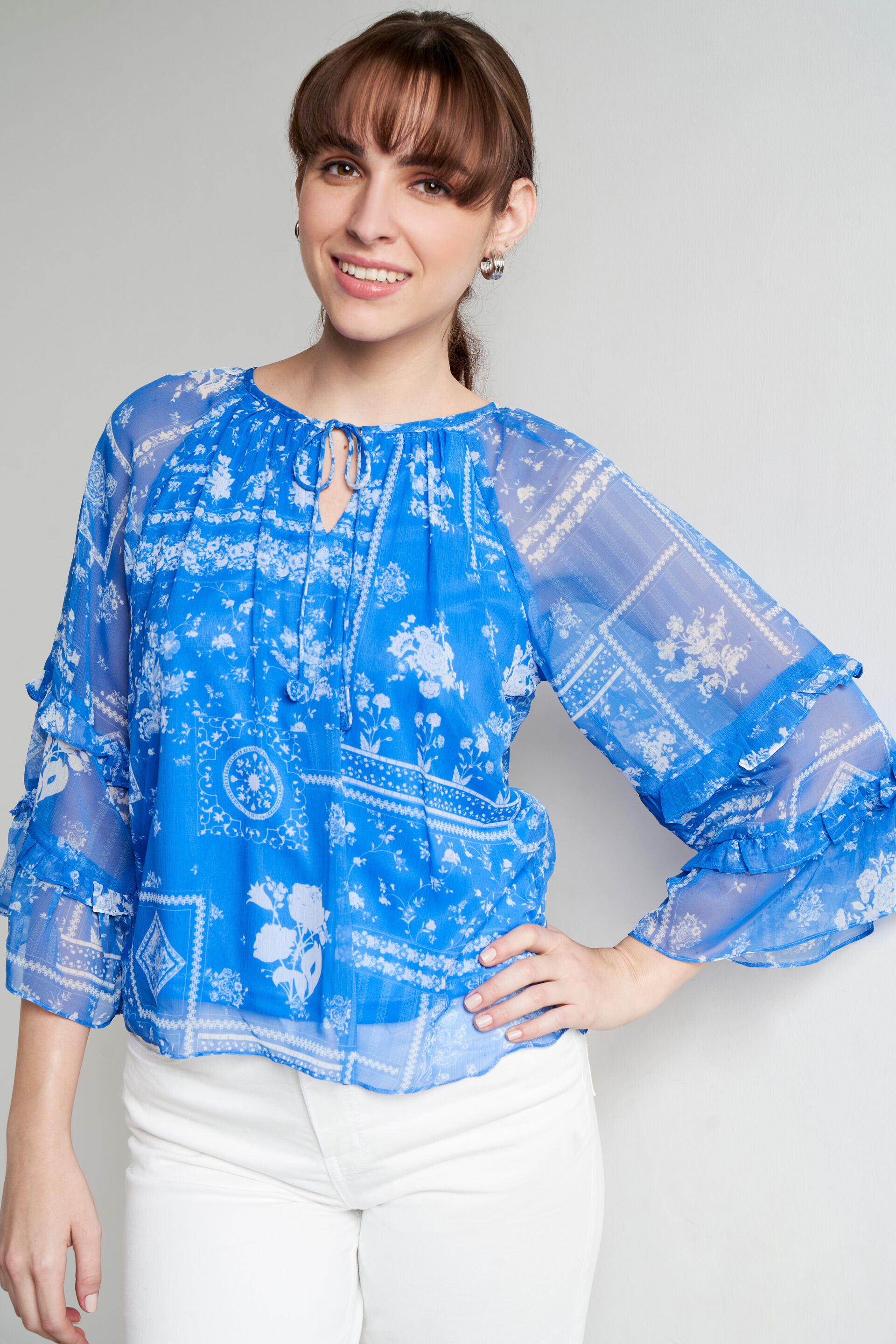 Royal Blue Floral Flared Top, Royal Blue, image 1
