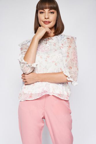 White Floral Blouson Top, , image 2