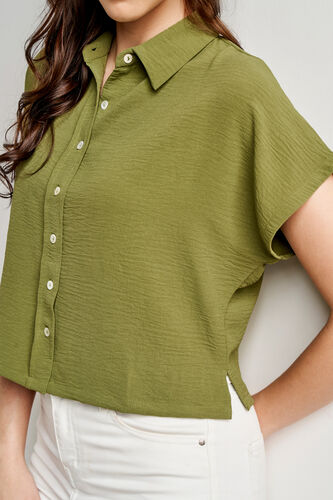 Olive Loose Fit Shirt Style Top, Olive, image 6
