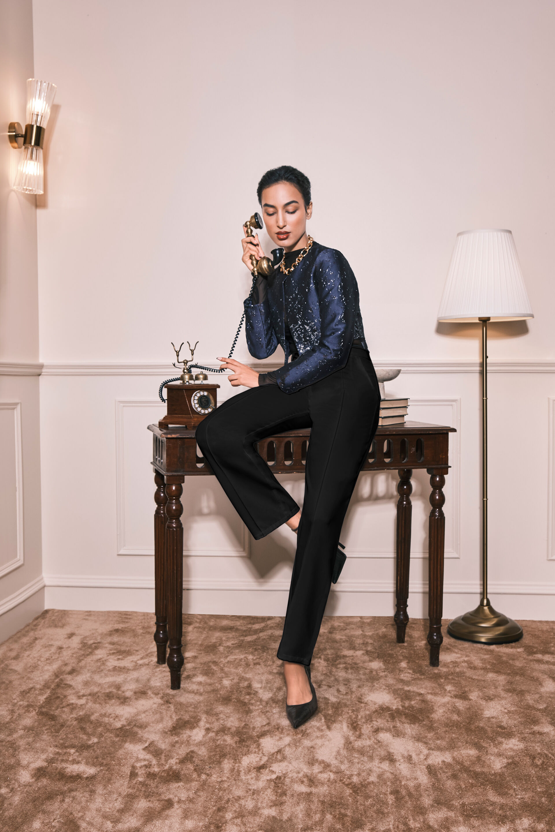 Midnight Sparkle Cropped Jacket, Navy Blue, image 2