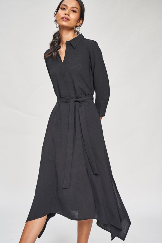 1 - Black Solid A-Line Dress, image 1