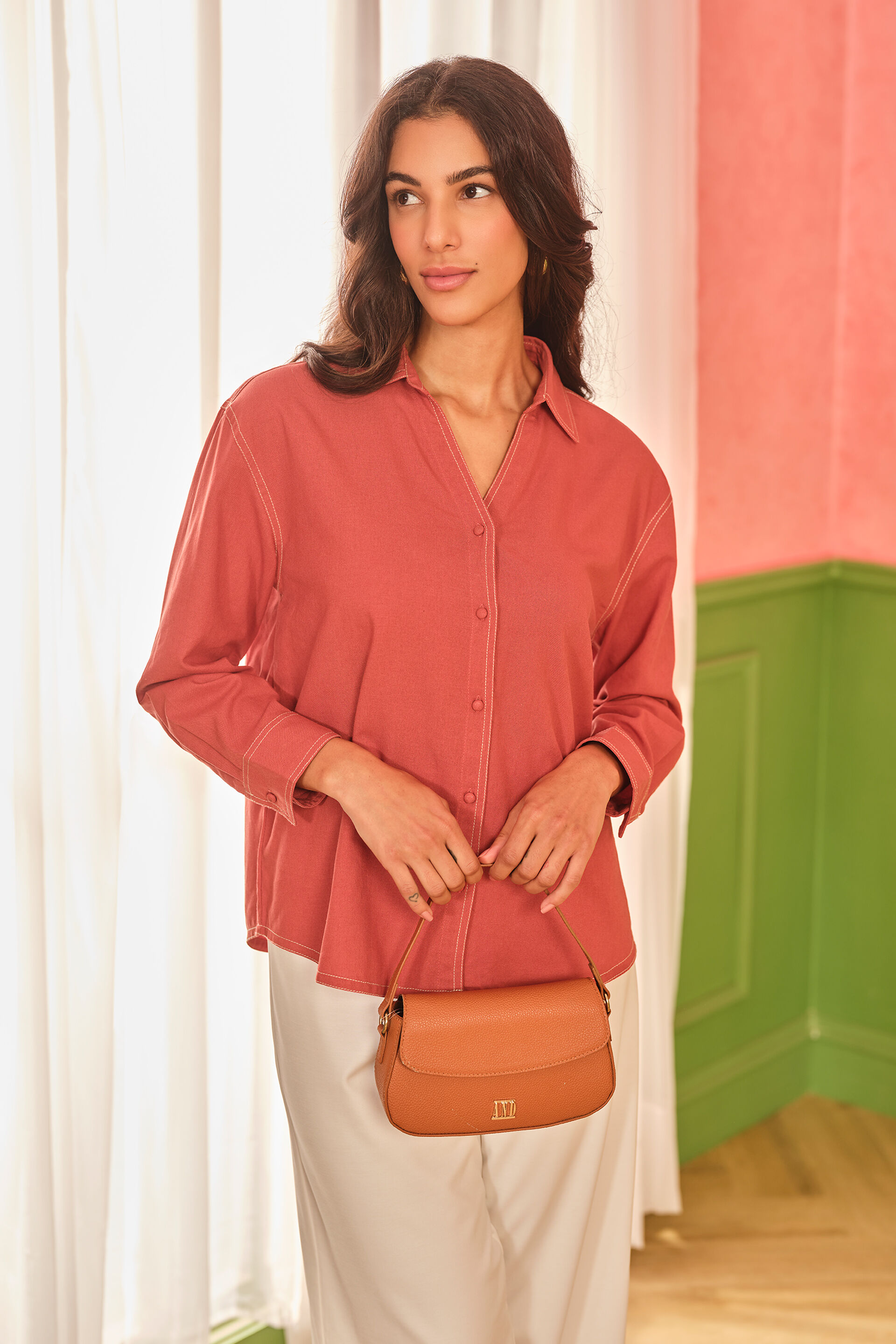 Spiced Citrus Viscose Blend Shirt, Orange, image 1