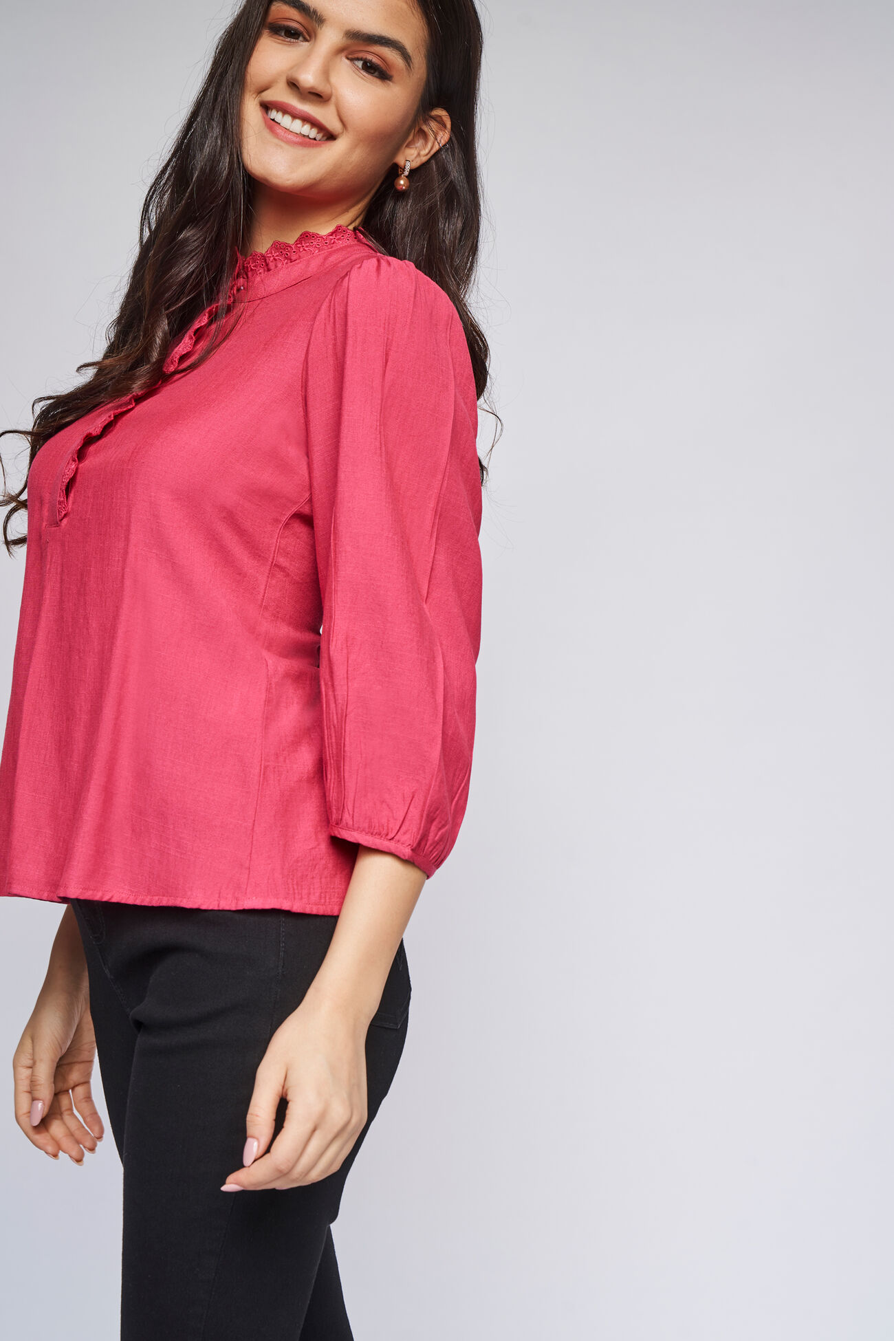 Cranberry Solid Straight Top, Cranberry, image 4