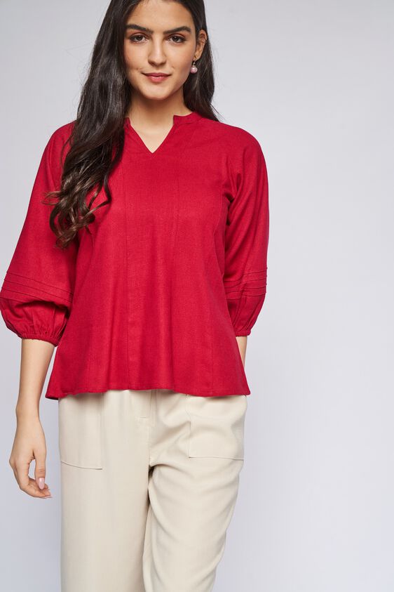 3 - Red Solid Straight Top, image 3