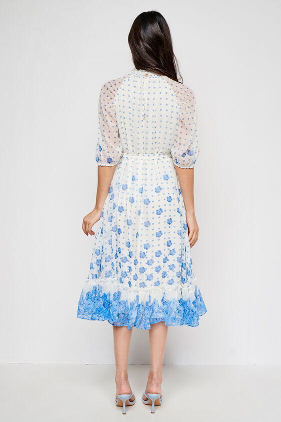 Blue and White Floral Flared Dress, Blue, image 5