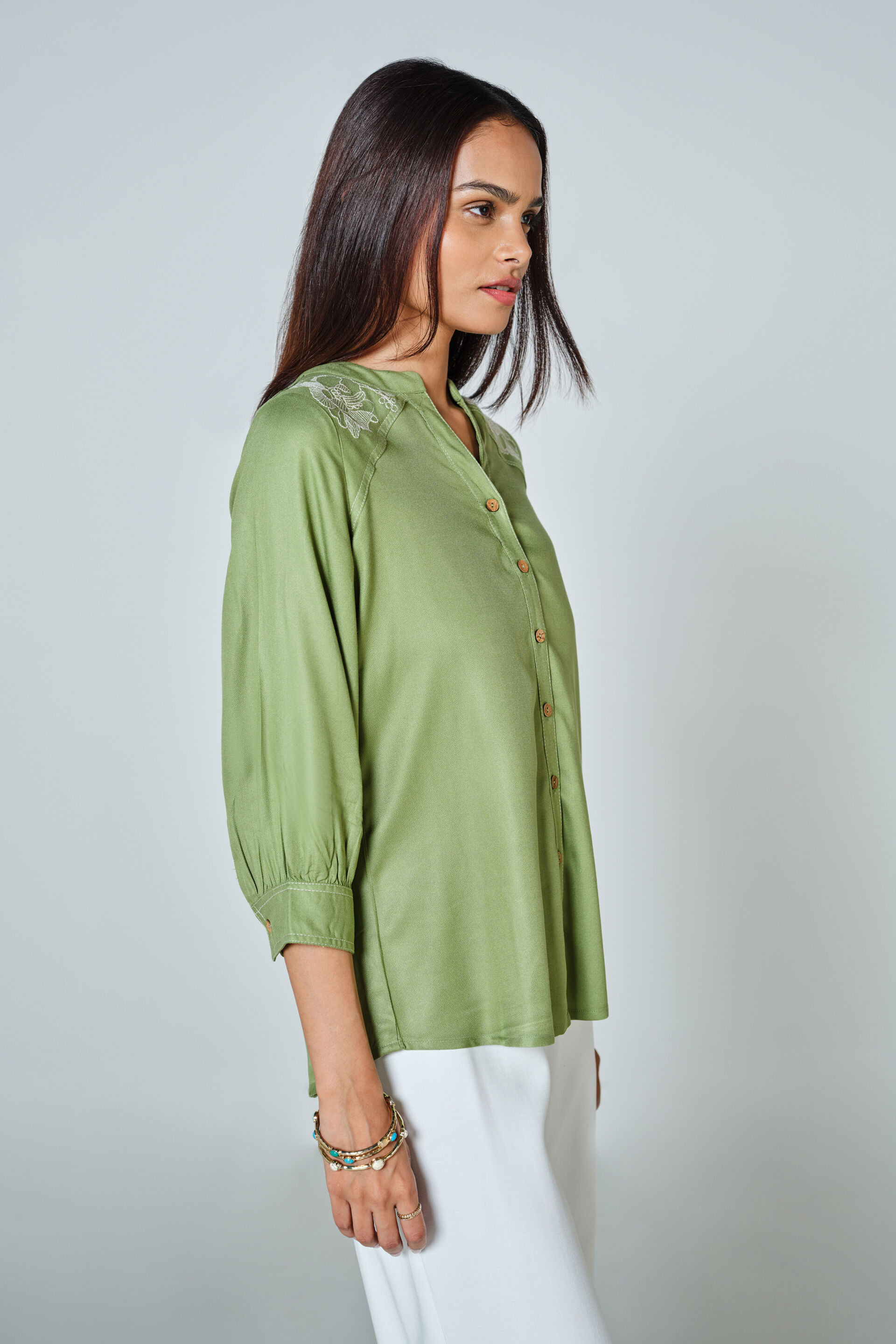 Teresa Embroidered Shirt, Sage Green, image 3
