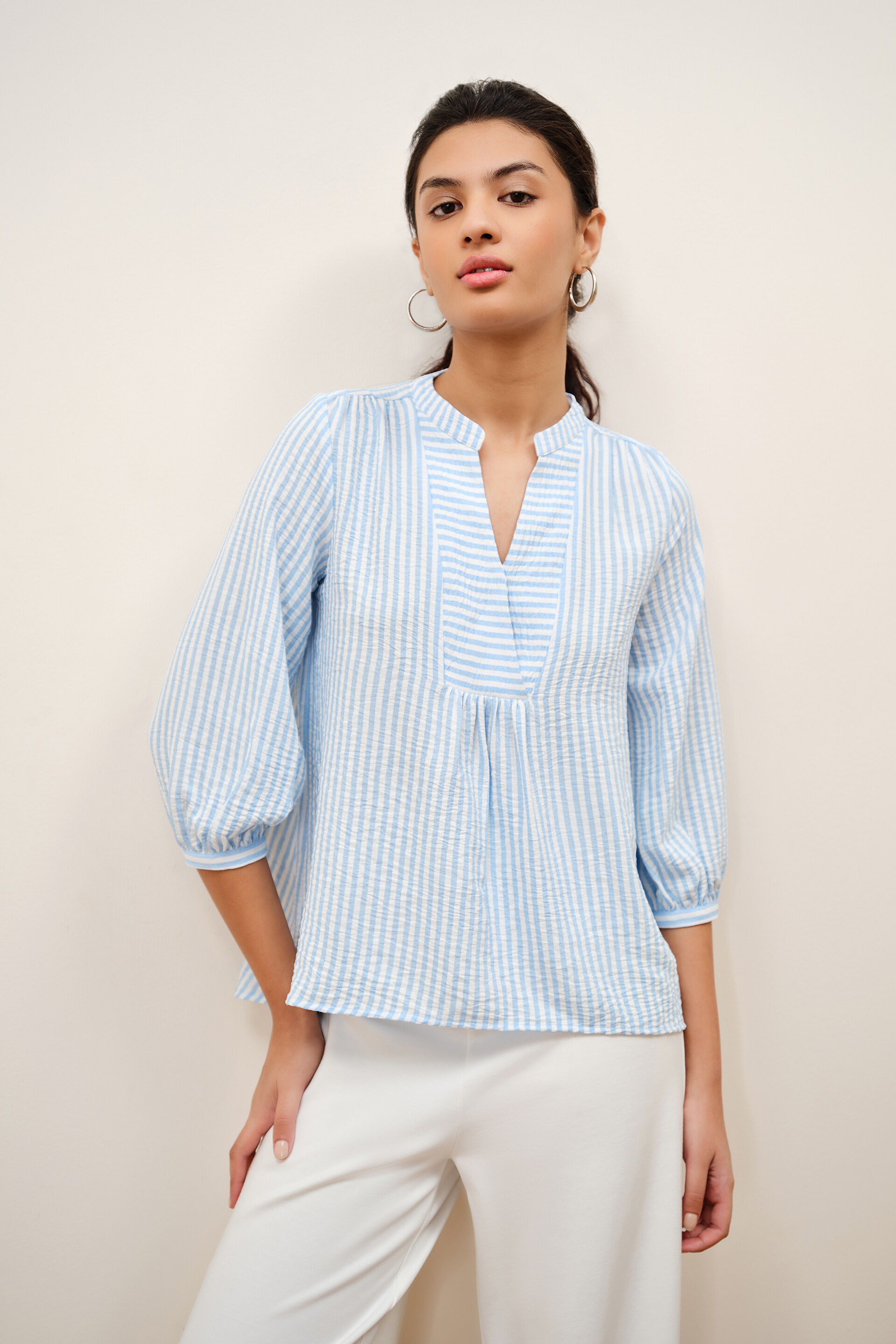 Skylin Blue-Striped Top