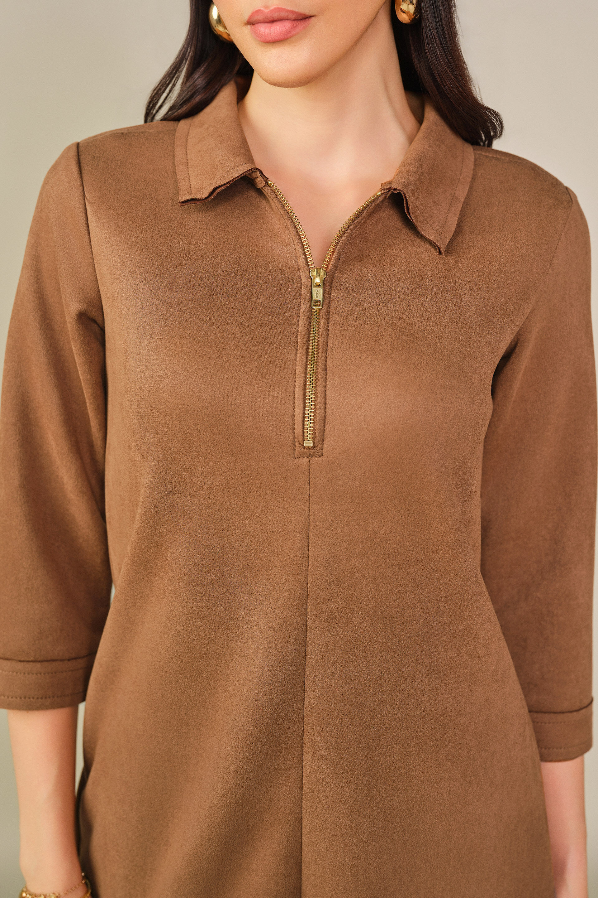 Solid Suede Mini Dress in Tan, Tan, image 2