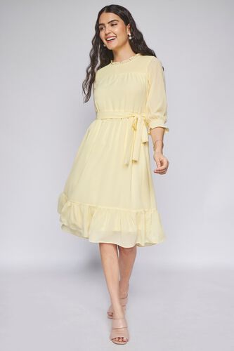 3 - Yellow Solid Flared Dress, image 3