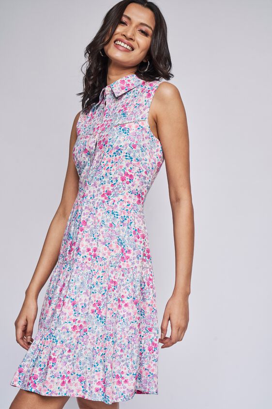 Multi Color Floral Flared Dress, Multi Color, image 3