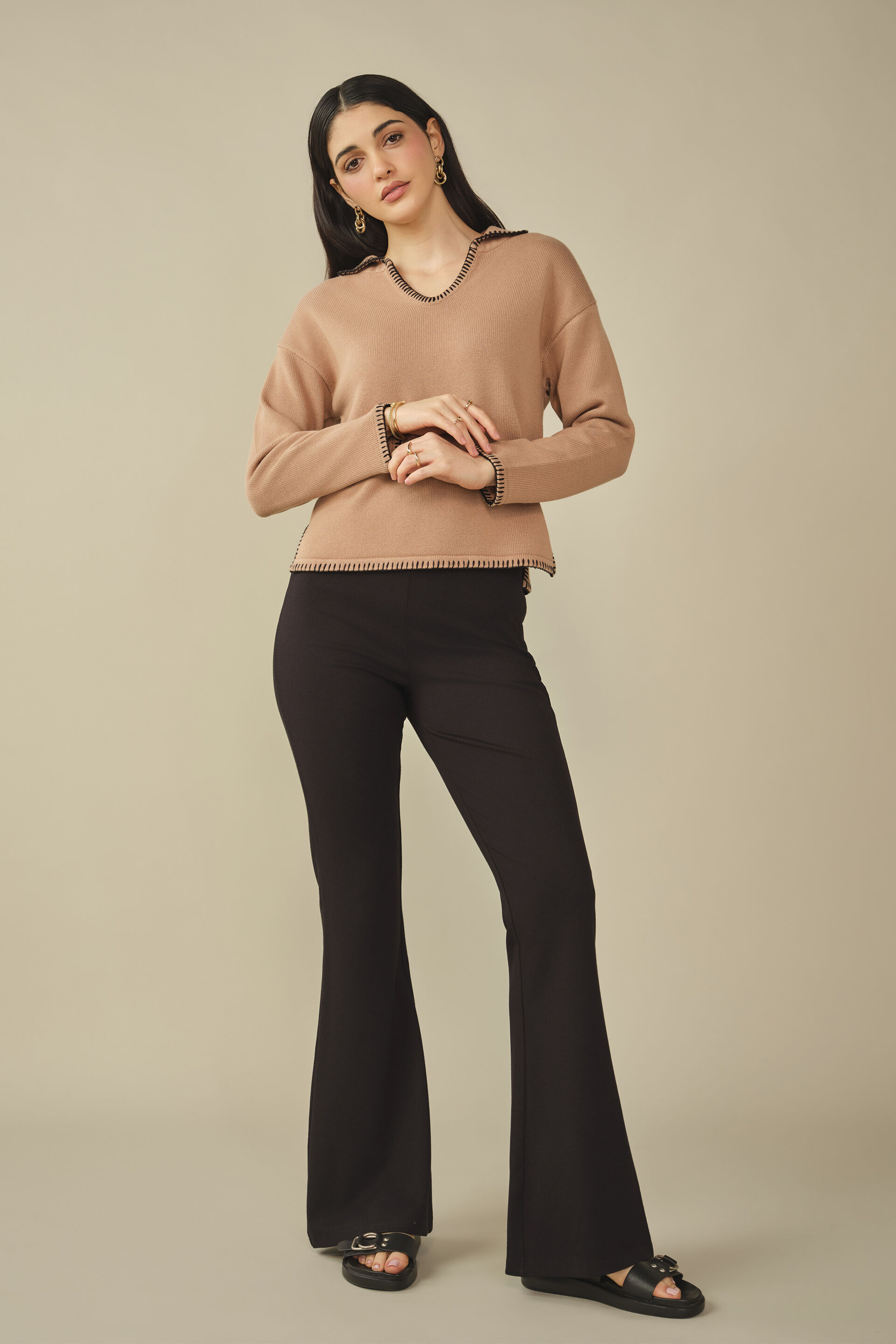 Solid Cotton Pullover in Beige, Beige, image 4
