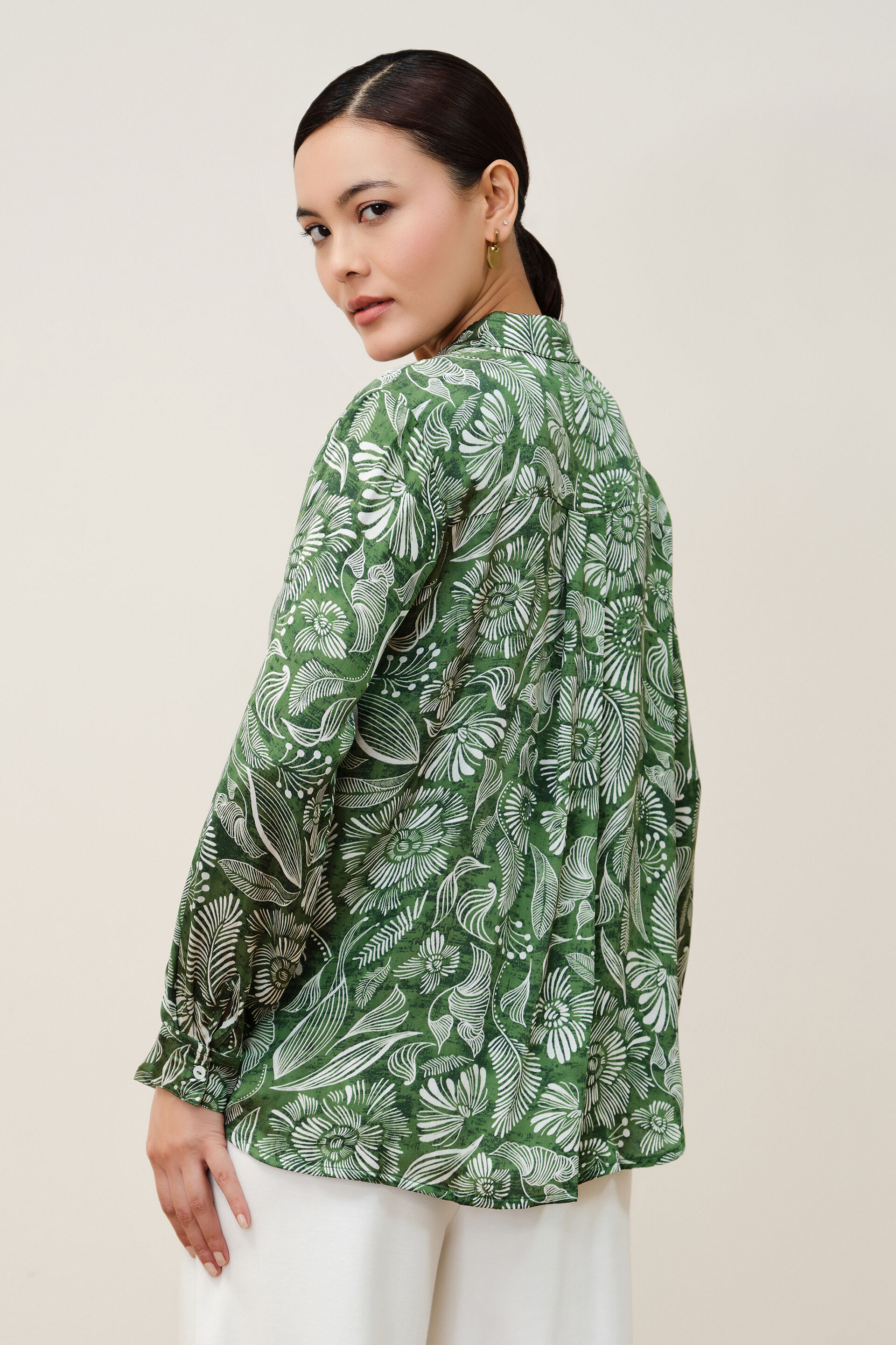 Modal Green Satin Floral Shirt, Green, image 6