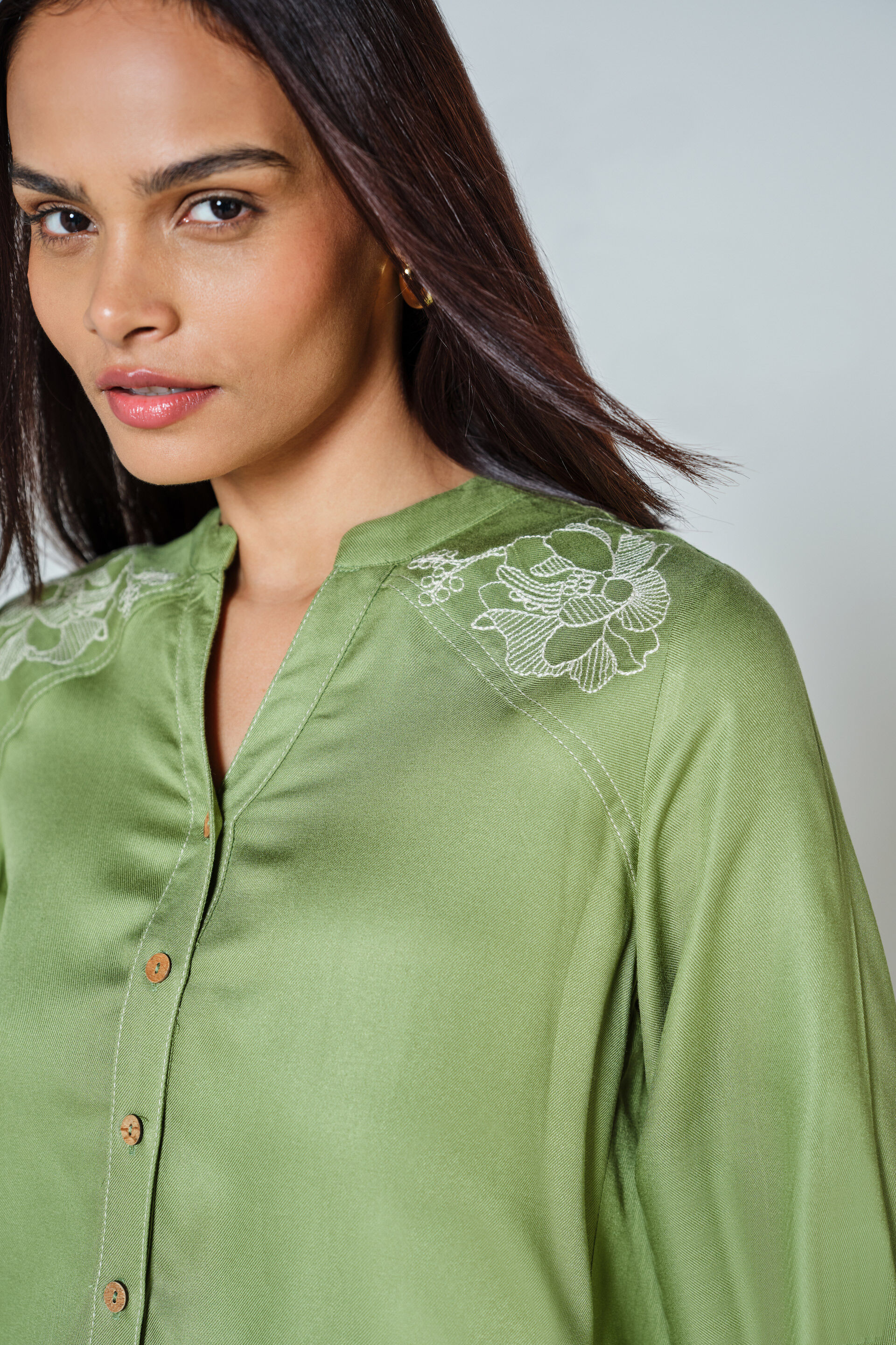 Teresa Embroidered Shirt, Sage Green, image 5