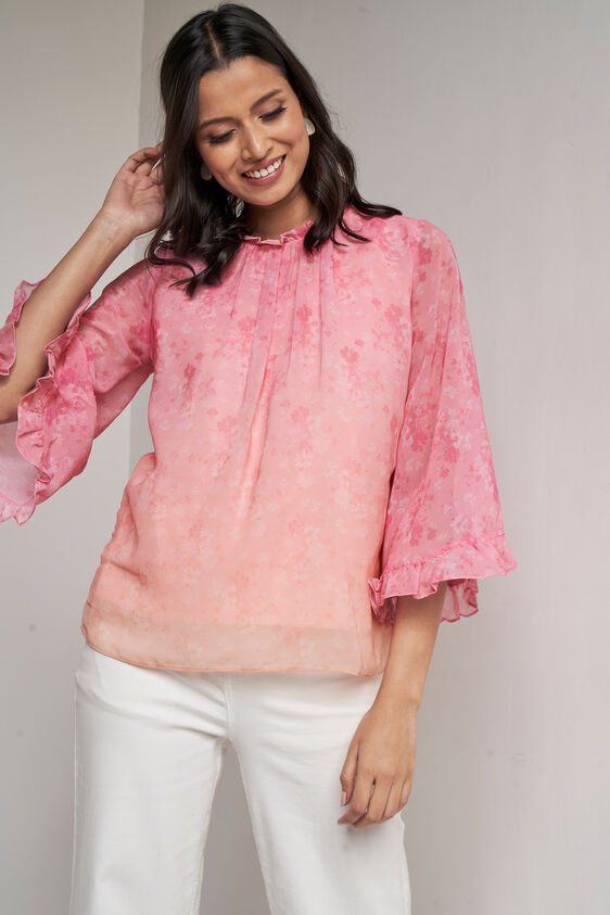 Pink Solid Gathers Or Pleats Straight Top, Pink, image 3