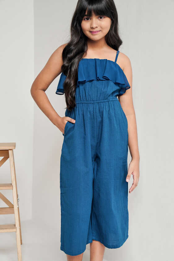 Teal Solid Curved Jumpsuit, Teal, image 1