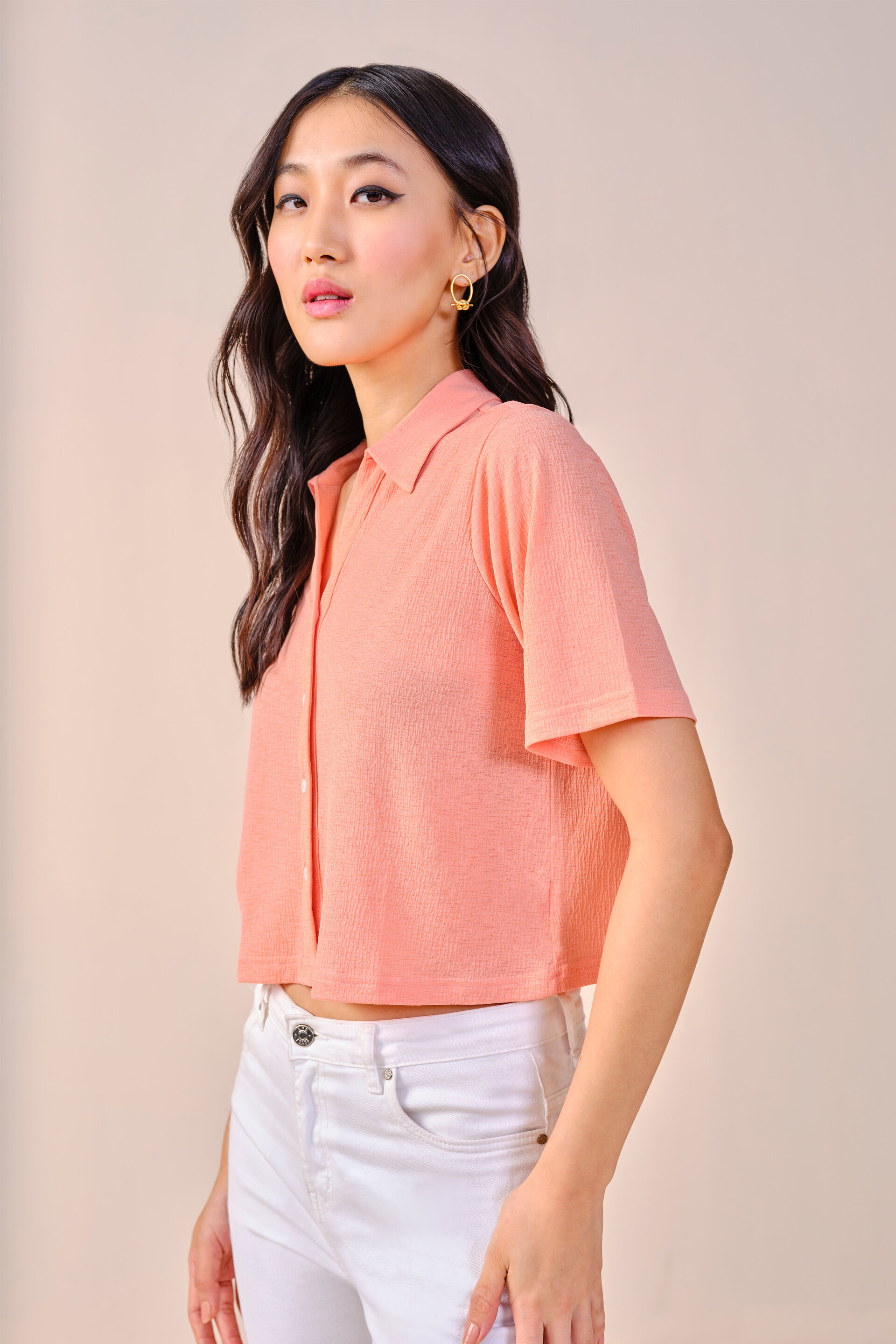 Sasha Solid Shirt, Peach, image 4