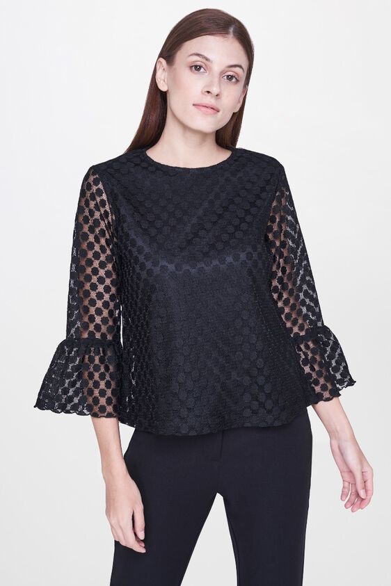 1 - Black Round Neck A-Line Bell Top, image 1