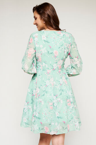Green Floral Flared Dress, Green, image 5