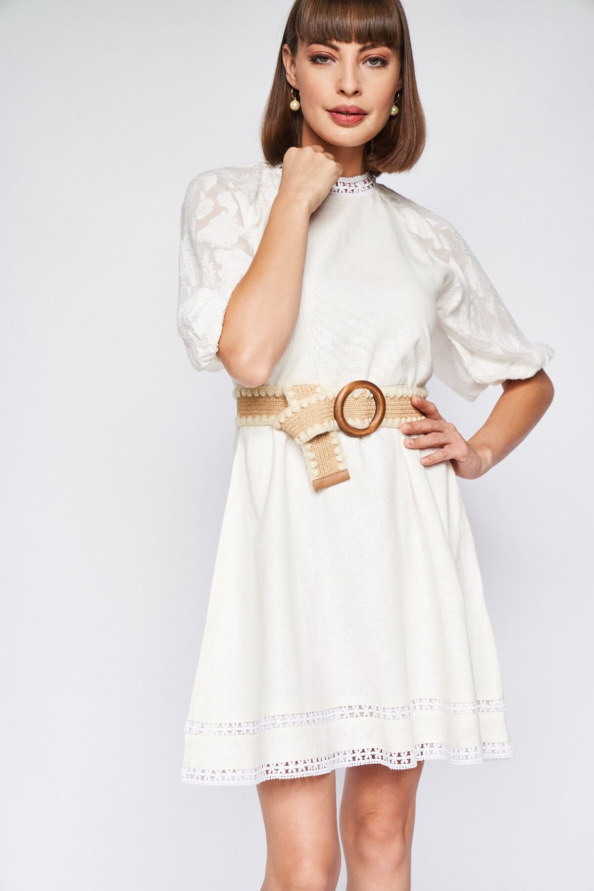 White Solid Straight Dress, White, image 2